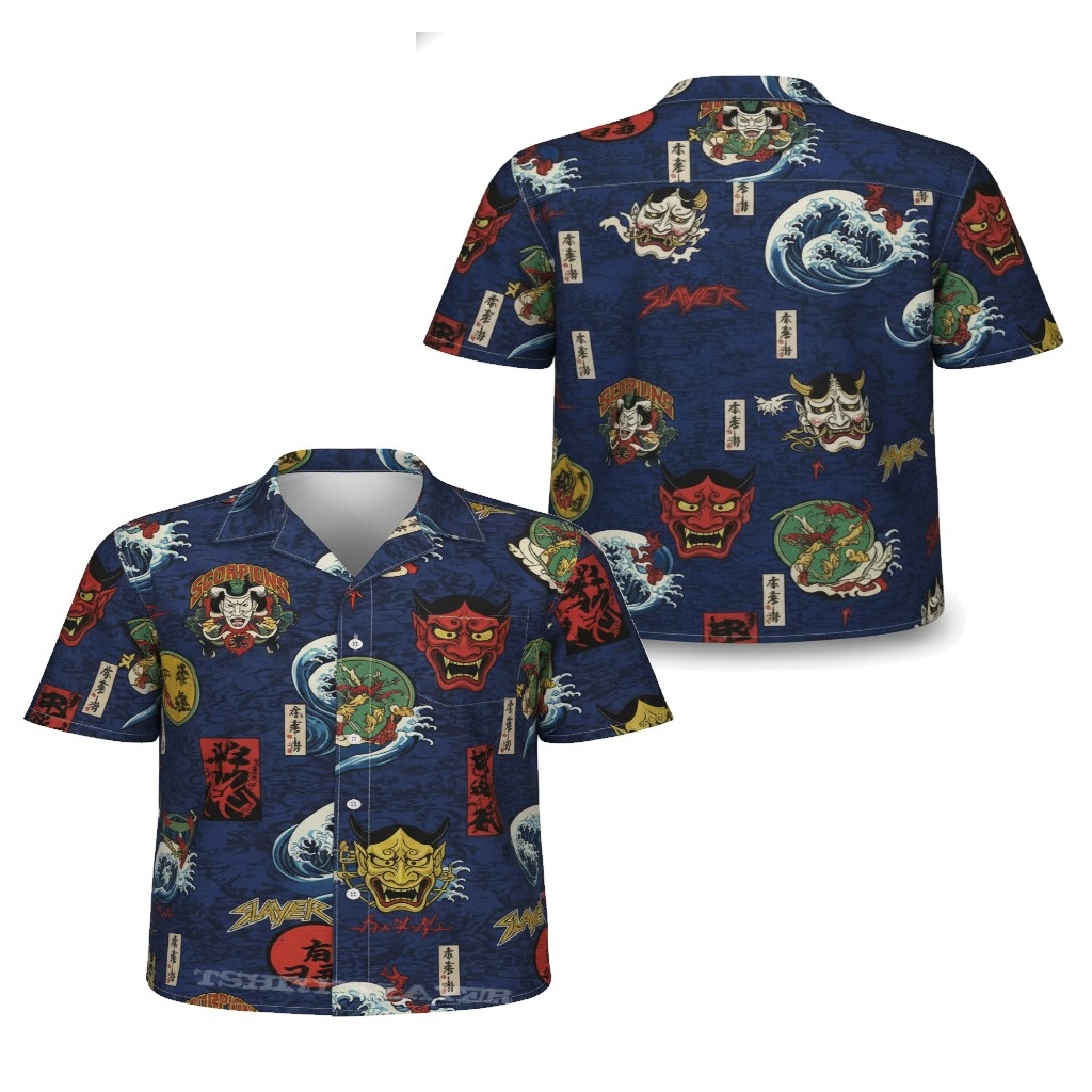 Japanese Oni Mask Hawaiian Shirt Blue Slayer Design Japanese Oni Mask Hawaiian Shirt Blue Slayer Design