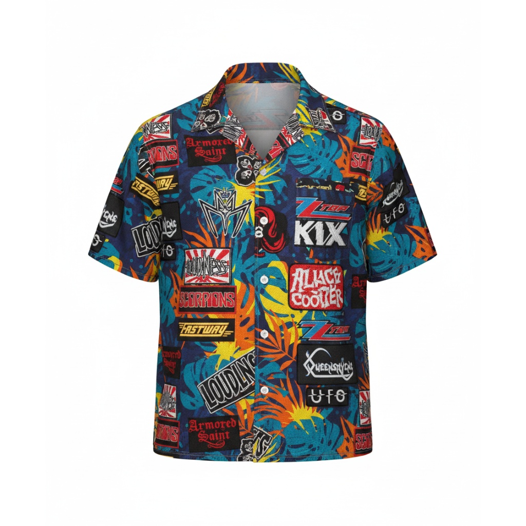 Loud And Fast Graphic Print Hawaiian Shirt Blue Multi Color