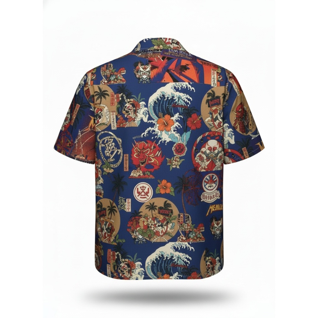 Megadeth Japanese Inspired Skull Hawaiian Shirt Blue Megadeth Japanese Inspired Skull Hawaiian Shirt Blue