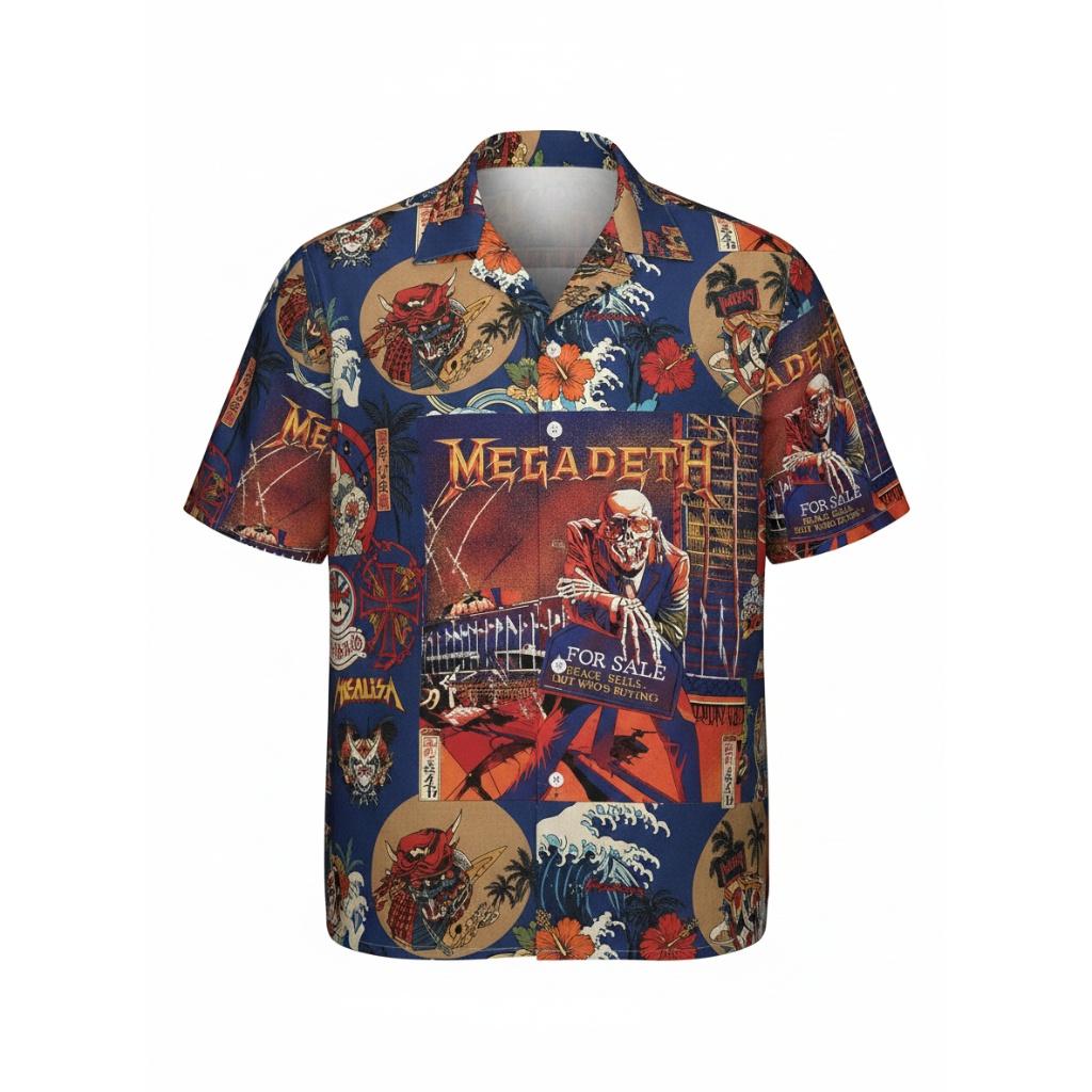 Megadeth Japanese Inspired Skull Hawaiian Shirt Blue