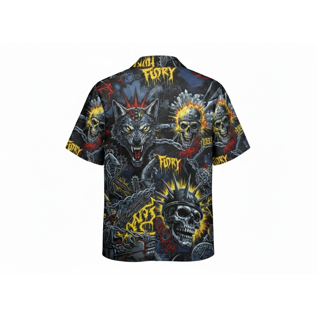 Men’s Black Fury Skull Wolf Hawaiian Shirt Men’s Black Fury Skull Wolf Hawaiian Shirt