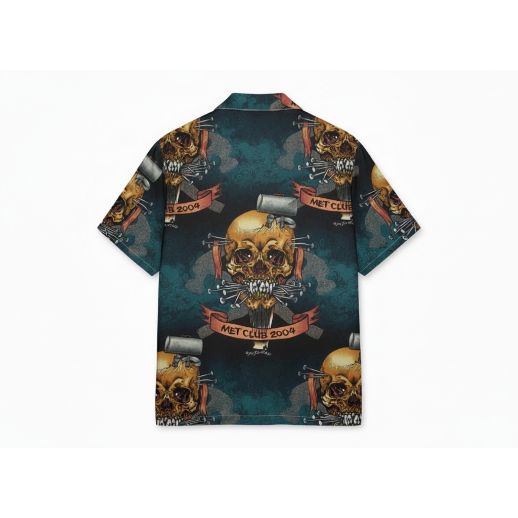 Met Club 2004 Skull Hammer Dark Teal Button Up Shirt Men Met Club 2004 Skull Hammer Dark Teal Button Up Shirt Men