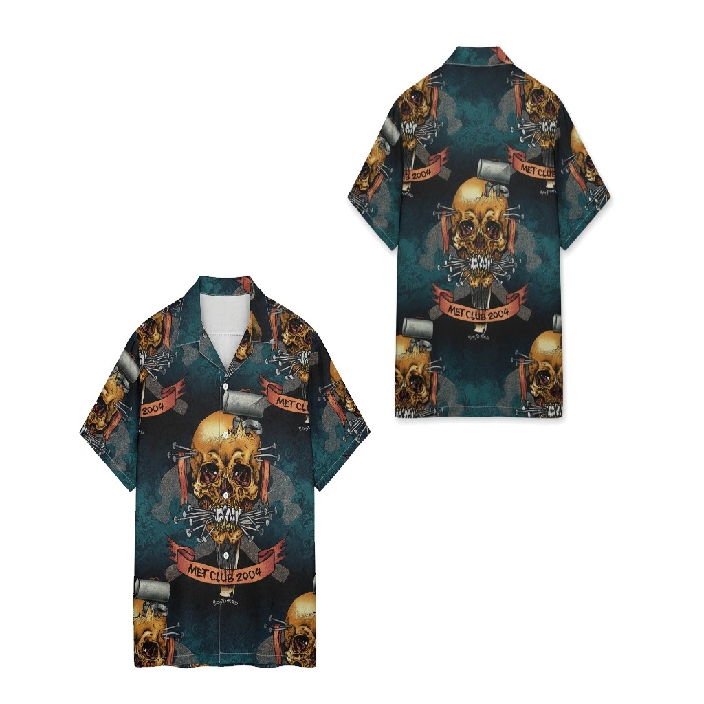 Met Club 2004 Skull Hammer Dark Teal Button Up Shirt Men Met Club 2004 Skull Hammer Dark Teal Button Up Shirt Men