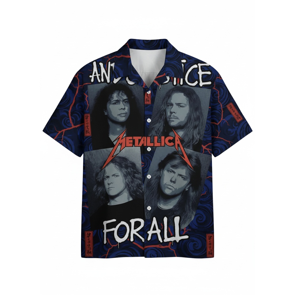 Metallica And Justice For All Blue Graphic Print Short