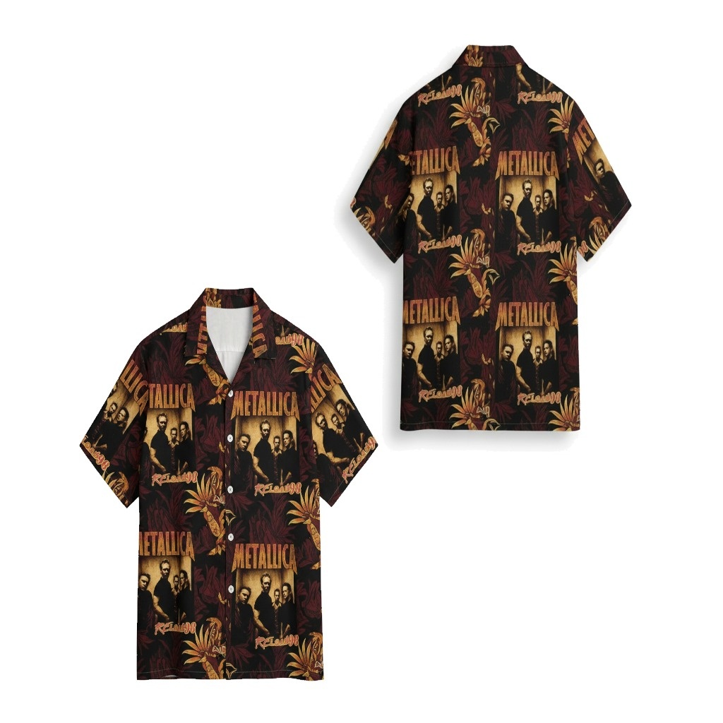 Metallica Band Black Hawaiian Shirt Tropical Design Metallica Band Black Hawaiian Shirt Tropical Design