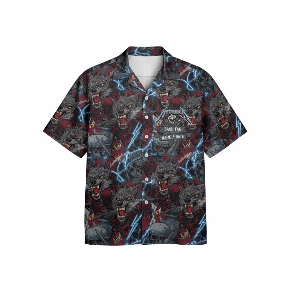 Metallica Band Fan Wolf Lightning Print Hawaiian Shirt