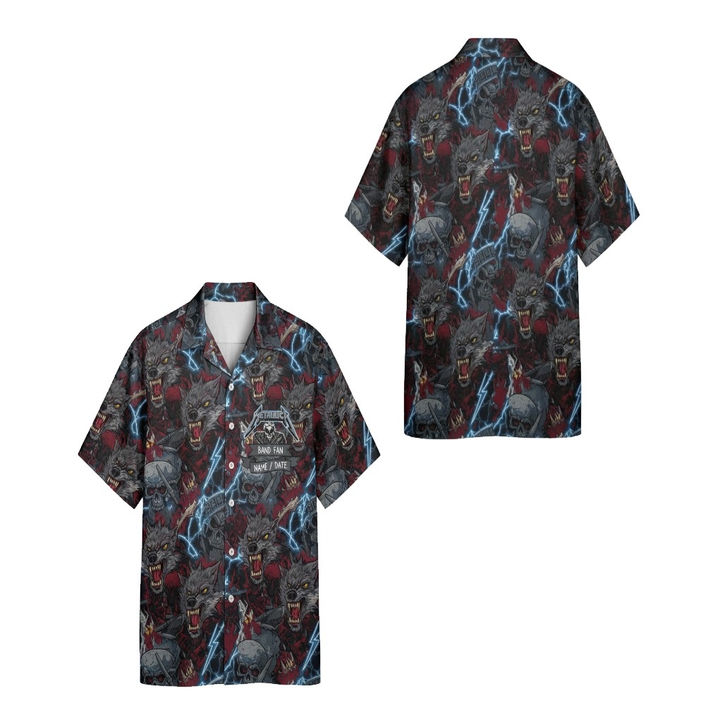 Metallica Band Fan Wolf Lightning Print Hawaiian Shirt Metallica Band Fan Wolf Lightning Print Hawaiian Shirt
