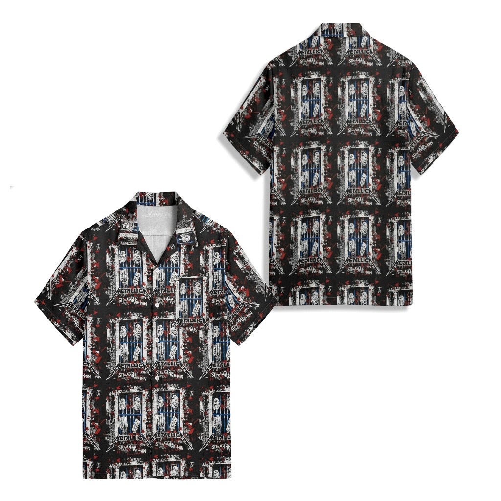 Metallica Band Graphic Black Hawaiian Shirt For Men Metallica Band Graphic Black Hawaiian Shirt For Men