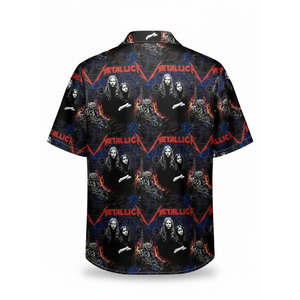 Metallica Band Graphic Hawaiian Shirt Black Red Design Metallica Band Graphic Hawaiian Shirt Black Red Design