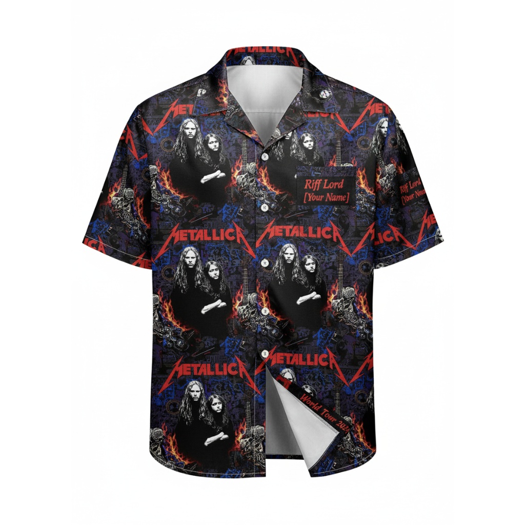 Metallica Band Graphic Hawaiian Shirt Black Red Design