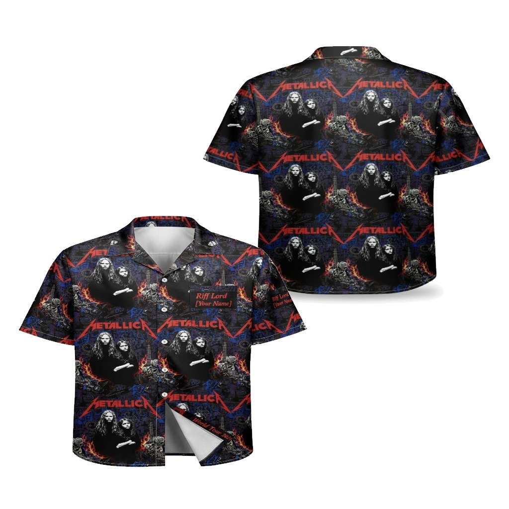 Metallica Band Graphic Hawaiian Shirt Black Red Design Metallica Band Graphic Hawaiian Shirt Black Red Design