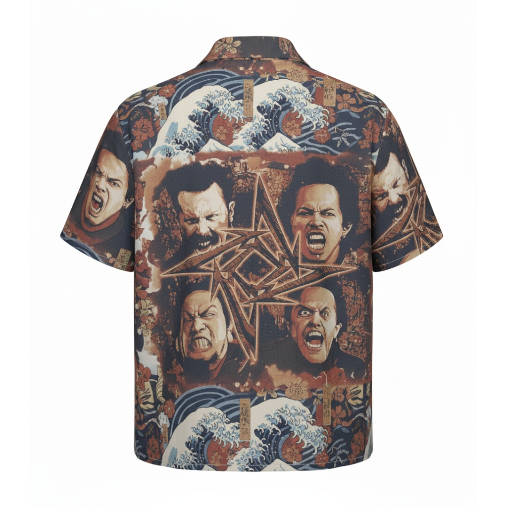 Metallica Band Graphic Hawaiian Shirt Brown Vintage Metallica Band Graphic Hawaiian Shirt Brown Vintage