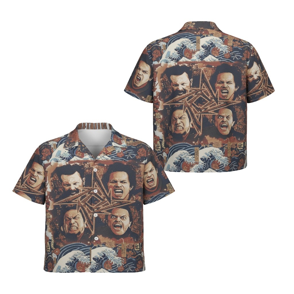 Metallica Band Graphic Hawaiian Shirt Brown Vintage Metallica Band Graphic Hawaiian Shirt Brown Vintage