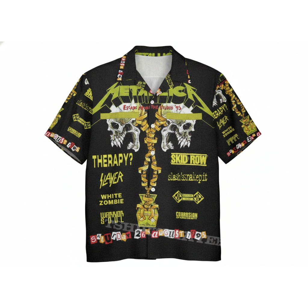 Metallica Band Graphic Print Black Button Up Shirt