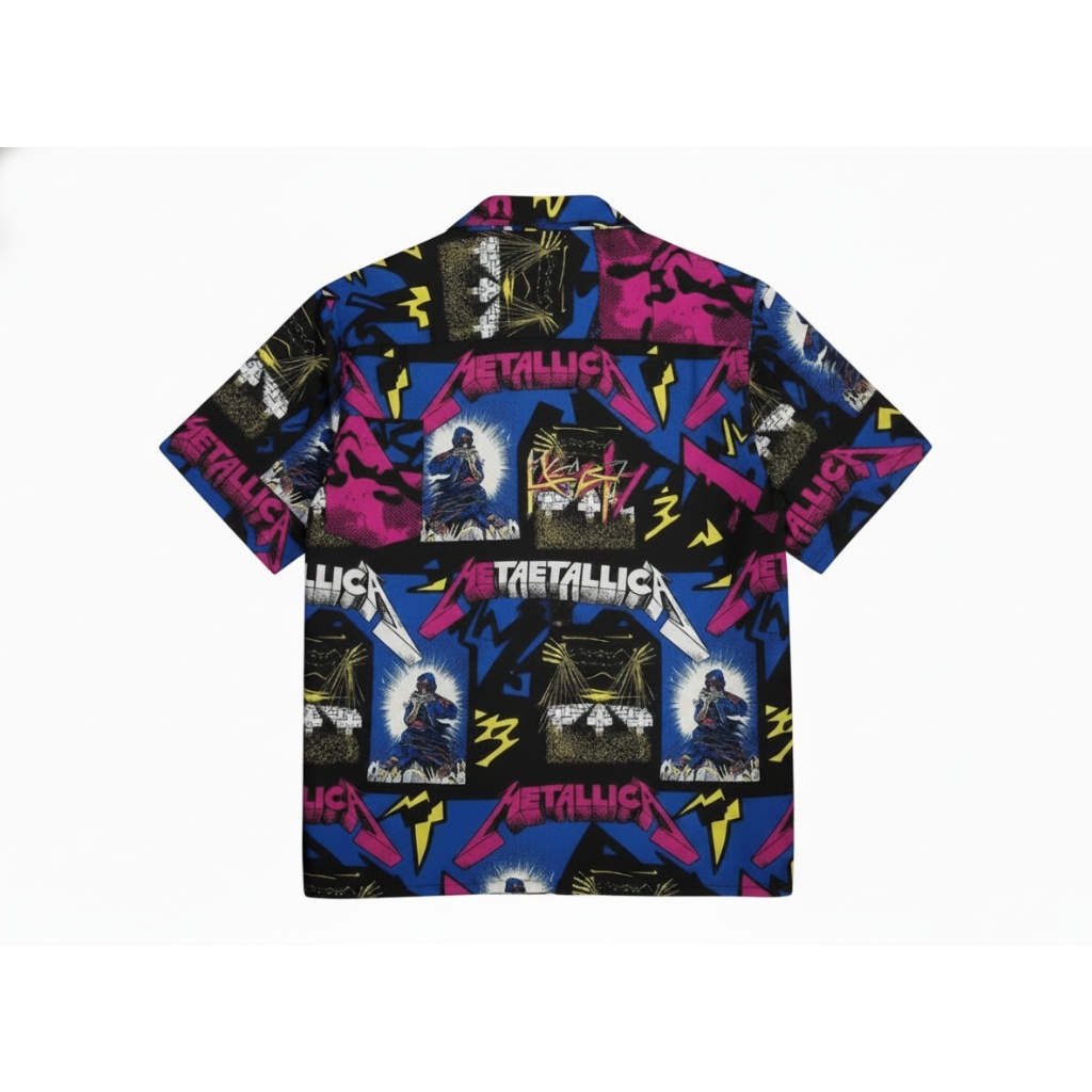 Metallica Band Graphic Print Button Up Shirt Black Blue Pink Metallica Band Graphic Print Button Up Shirt Black Blue Pink