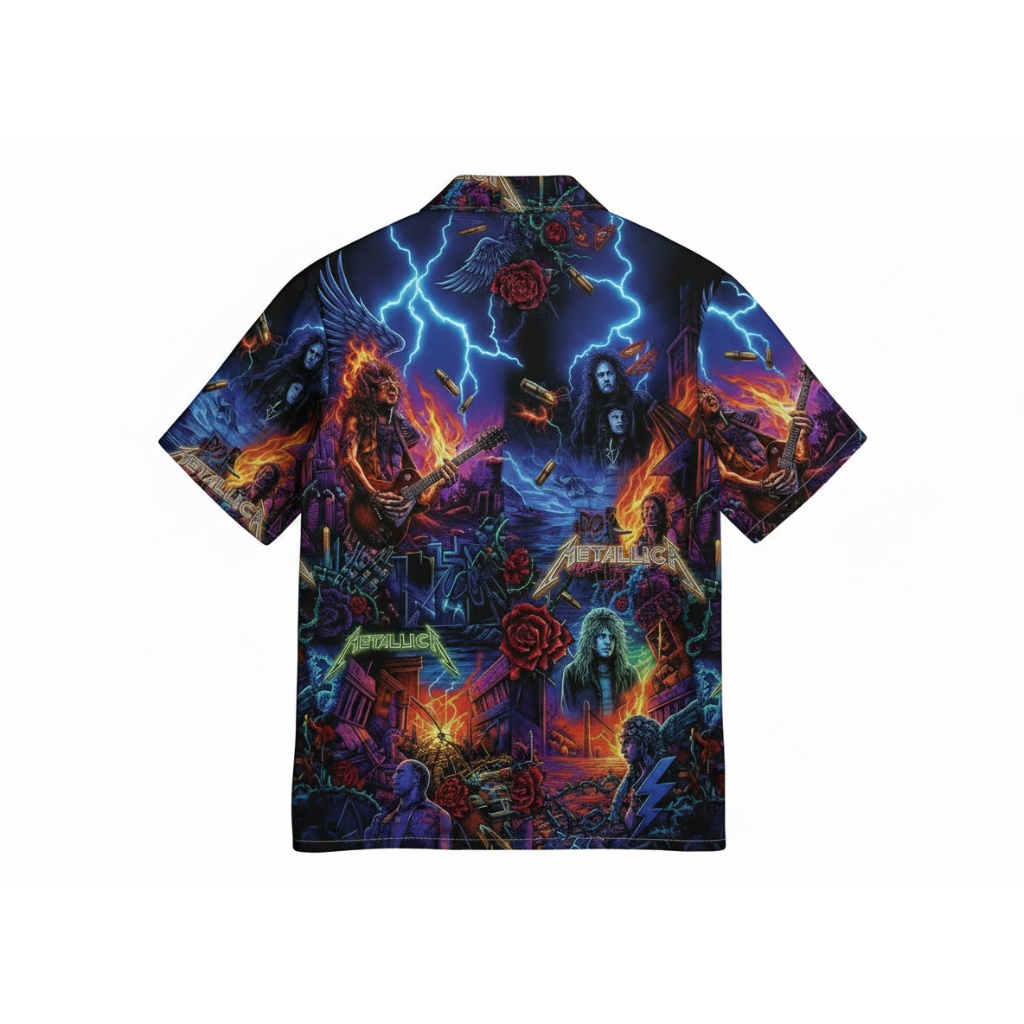 Metallica Band Graphic Print Hawaiian Shirt Blue Lightning Metallica Band Graphic Print Hawaiian Shirt Blue Lightning