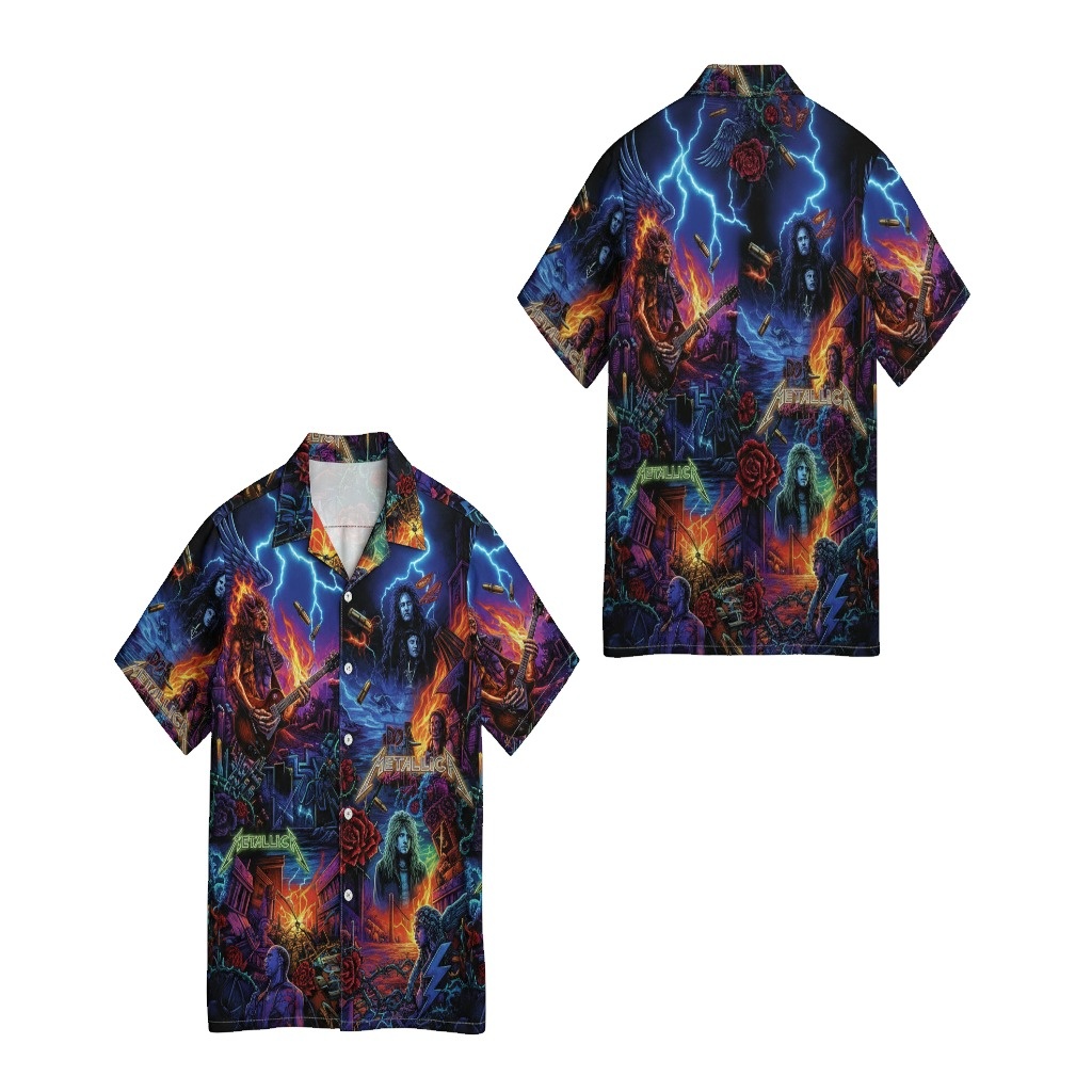 Metallica Band Graphic Print Hawaiian Shirt Blue Lightning Metallica Band Graphic Print Hawaiian Shirt Blue Lightning