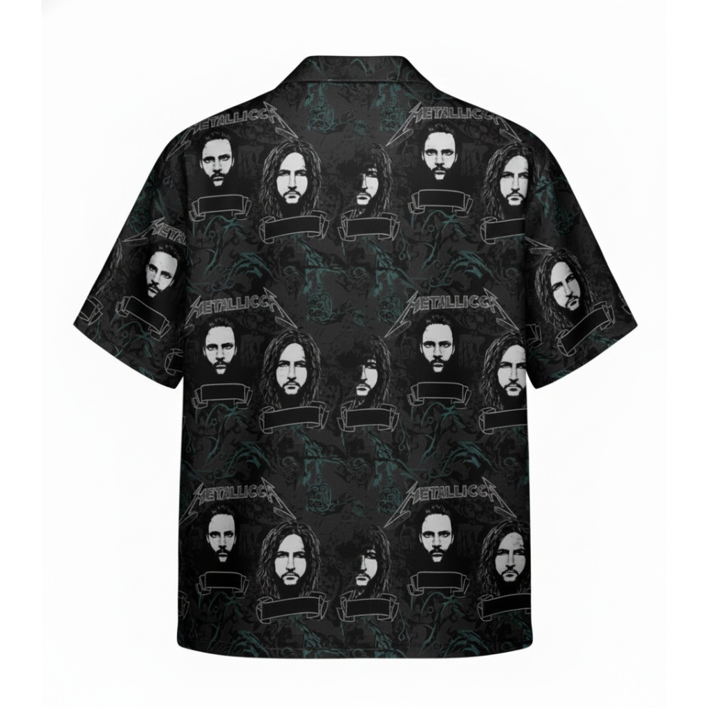 Metallica Band Graphic Print Short Sleeve Button Up Shirt Metallica Band Graphic Print Short Sleeve Button Up Shirt