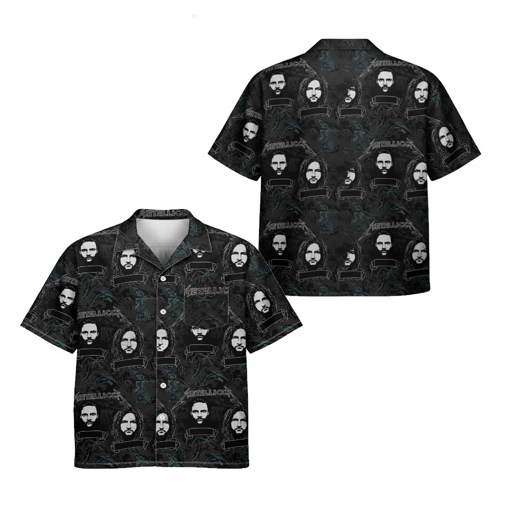 Metallica Band Graphic Print Short Sleeve Button Up Shirt Metallica Band Graphic Print Short Sleeve Button Up Shirt