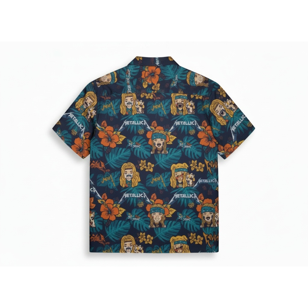Metallica Band Hawaiian Shirt Blue Orange Tropical Print Metallica Band Hawaiian Shirt Blue Orange Tropical Print