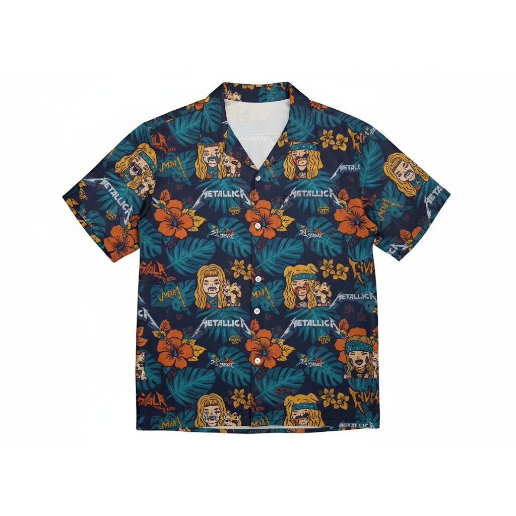 Metallica Band Hawaiian Shirt Blue Orange Tropical Print