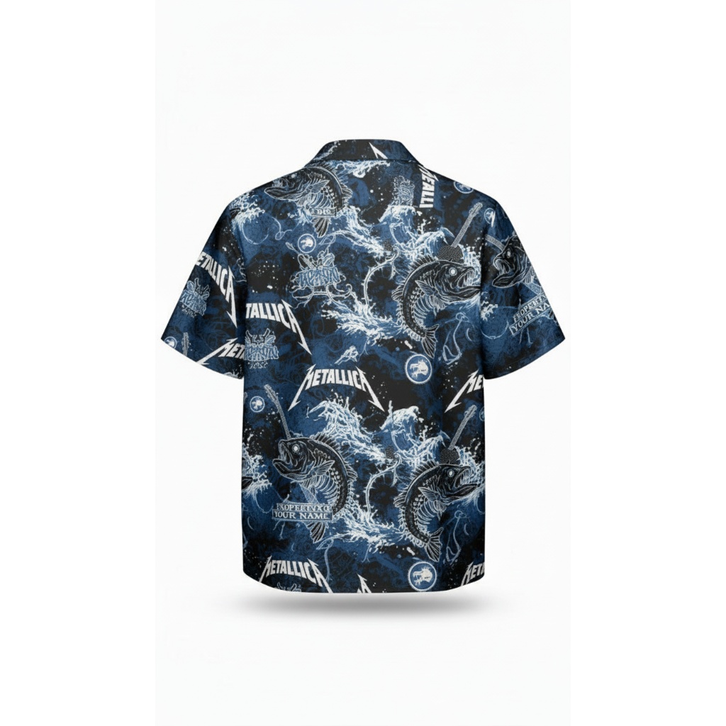 Metallica Bass Fishing Blue Hawaiian Shirt Rock Fan Apparel Metallica Bass Fishing Blue Hawaiian Shirt Rock Fan Apparel