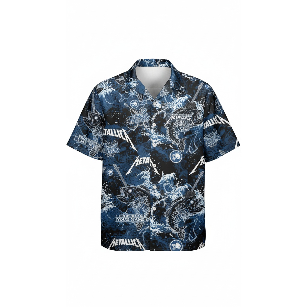 Metallica Bass Fishing Blue Hawaiian Shirt Rock Fan Apparel