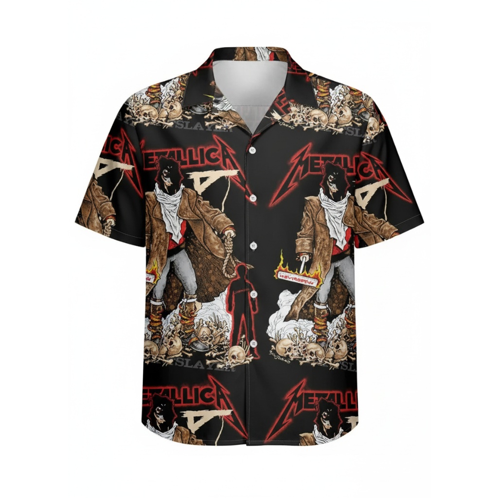 Metallica Black Design Button Up Shirt Rock Band Apparel