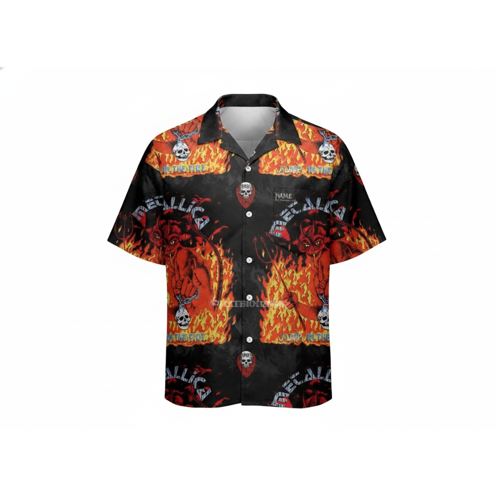 Metallica Black Fire Devil Skull Print Hawaiian Shirt