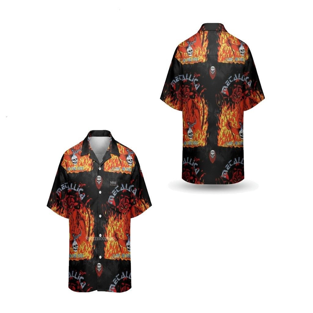 Metallica Black Fire Devil Skull Print Hawaiian Shirt Metallica Black Fire Devil Skull Print Hawaiian Shirt
