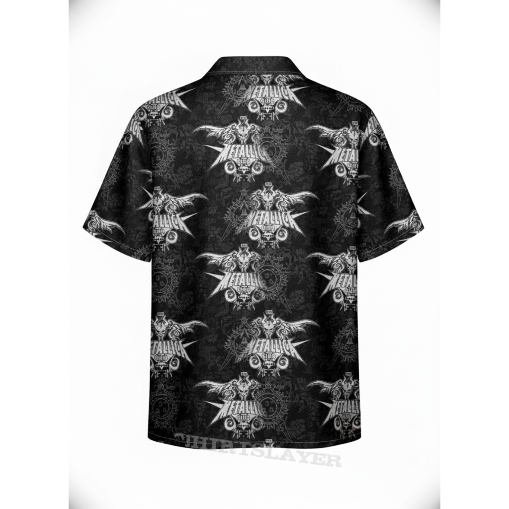 Metallica Black Graphic Print Hawaiian Shirt Rock Band Style Metallica Black Graphic Print Hawaiian Shirt Rock Band Style