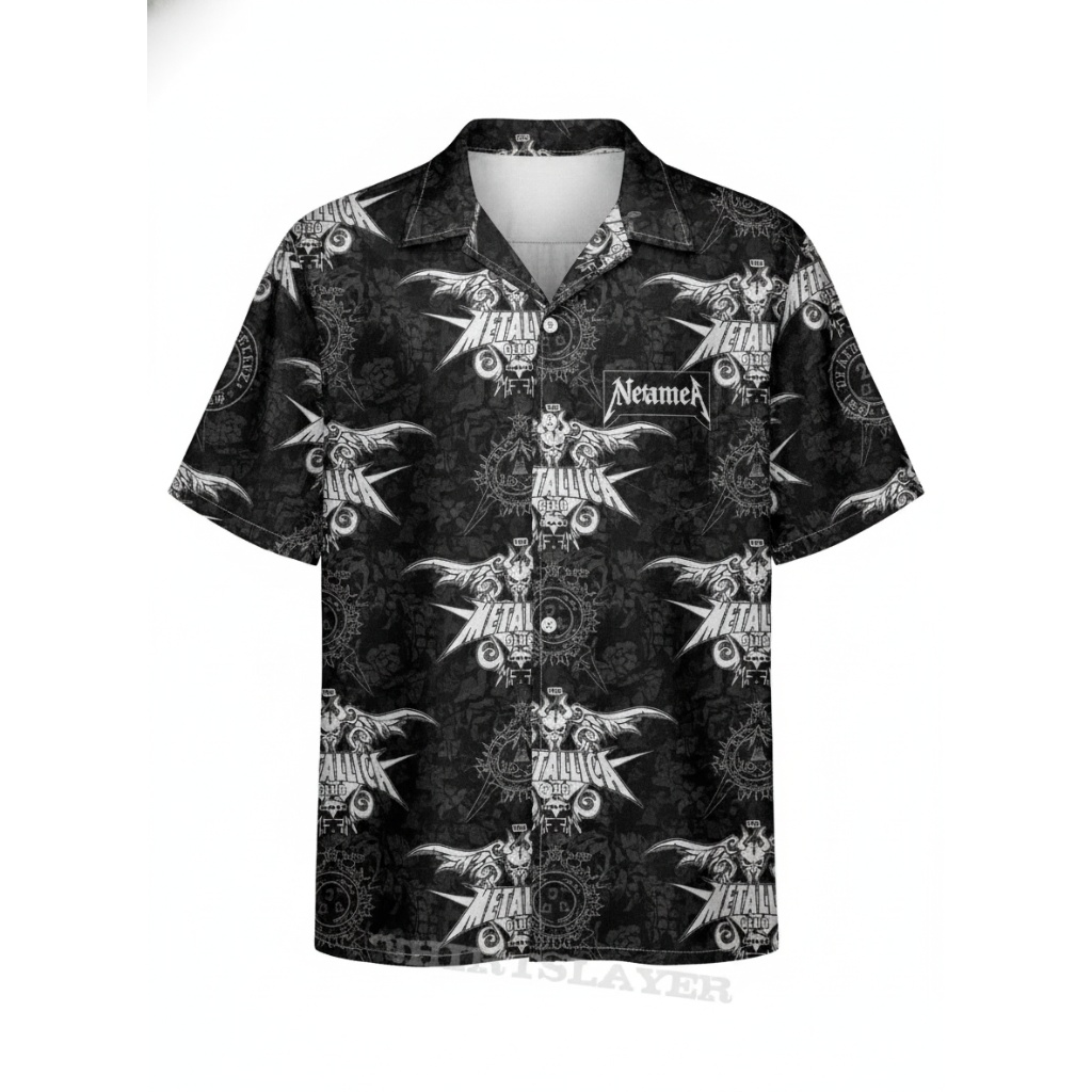 Metallica Black Graphic Print Hawaiian Shirt Rock Band Style