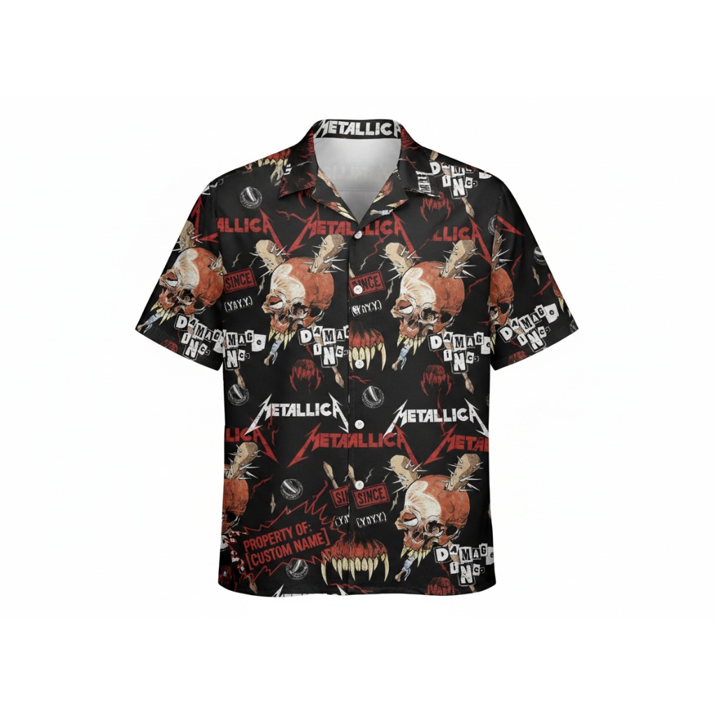 Metallica Black Skull Hawaiian Shirt Rock Band Style