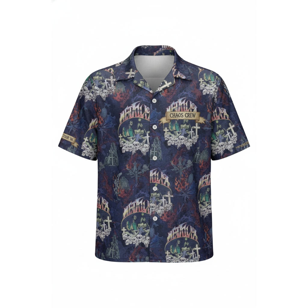 Metallica Chaos Crew Hawaiian Shirt Dark Blue Graphic Print