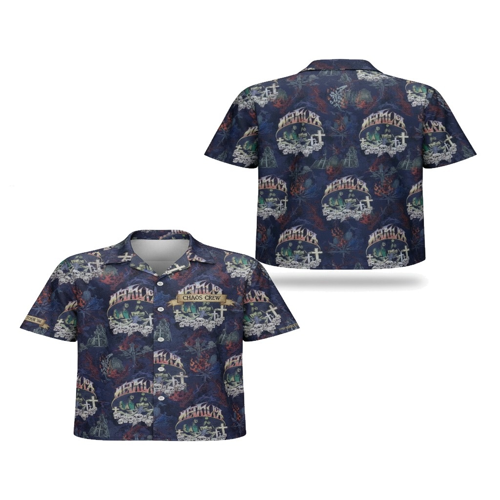 Metallica Chaos Crew Hawaiian Shirt Dark Blue Graphic Print