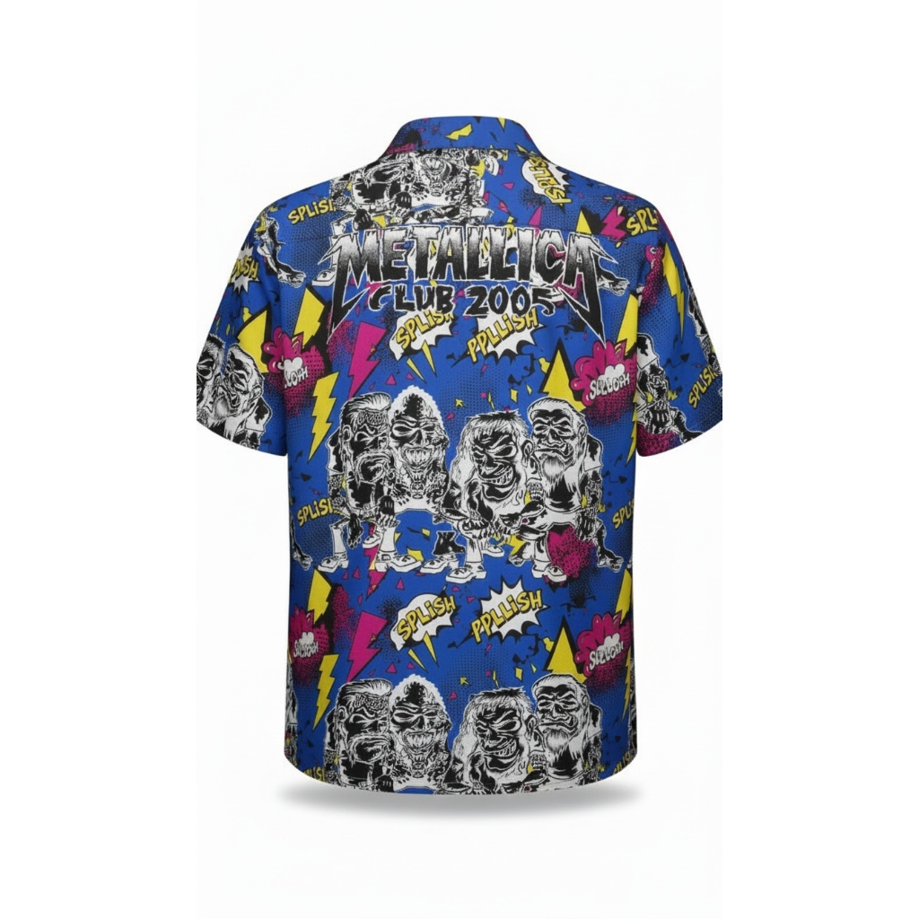 Metallica Club 2005 Blue Graphic Print Button Up Shirt Metallica Club 2005 Blue Graphic Print Button Up Shirt