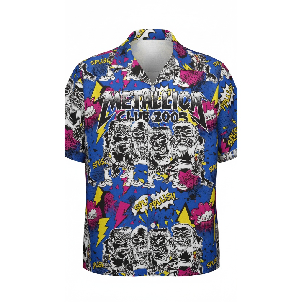 Metallica Club 2005 Blue Graphic Print Button Up Shirt