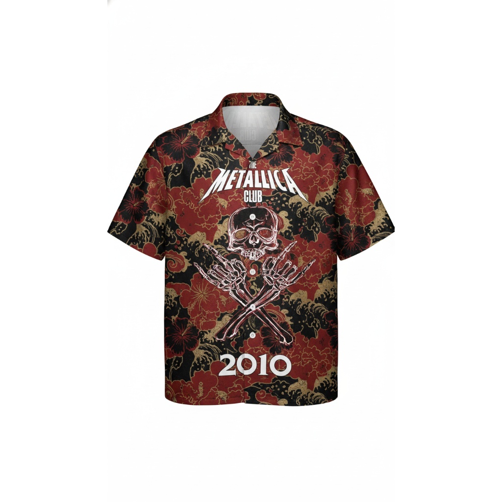 Metallica Club 2010 Hawaiian Shirt Red Floral Skull Design