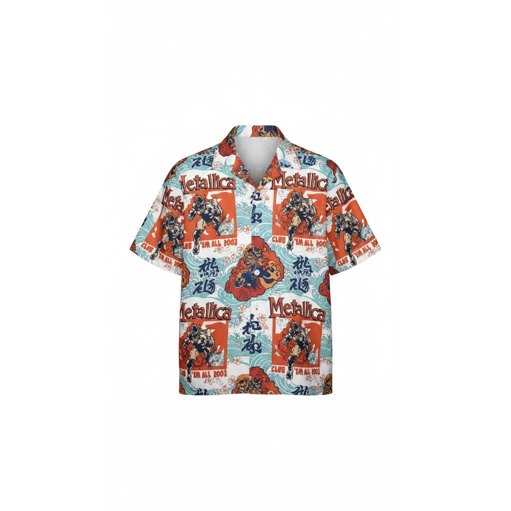 Metallica Club All Over Print Hawaiian Shirt Orange Blue