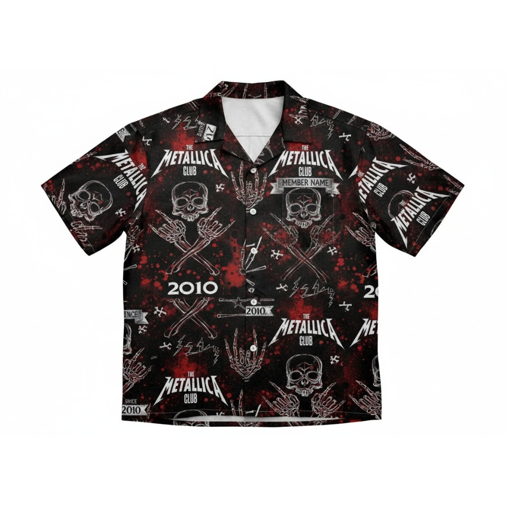 Metallica Club Black Red Skull Graphic Hawaiian Shirt