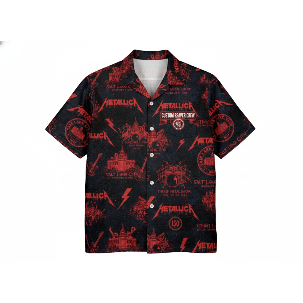 Metallica Custom Reaper Crew Hawaiian Shirt Black Red