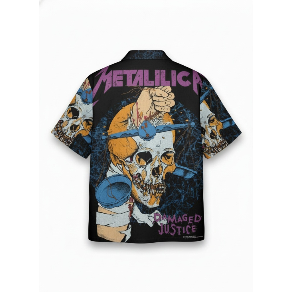 Metallica Damaged Justice Skull Graphic Black Hawaiian Shirt Metallica Damaged Justice Skull Graphic Black Hawaiian Shirt