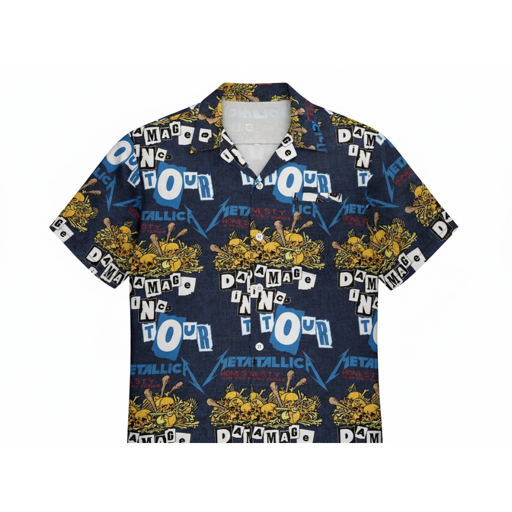 Metallica Damaged Tour Blue Hawaiian Shirt Men’s