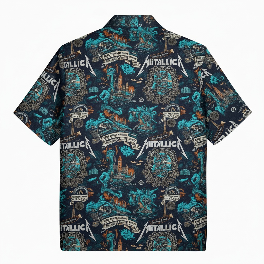 Metallica Dark Blue Graphic Print Short Sleeve Hawaiian Metallica Dark Blue Graphic Print Short Sleeve Hawaiian