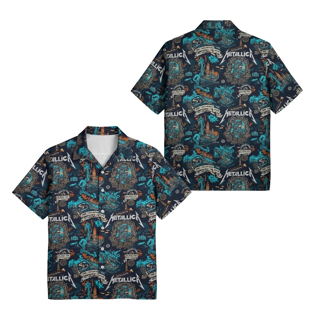 Metallica Dark Blue Graphic Print Short Sleeve Hawaiian Metallica Dark Blue Graphic Print Short Sleeve Hawaiian