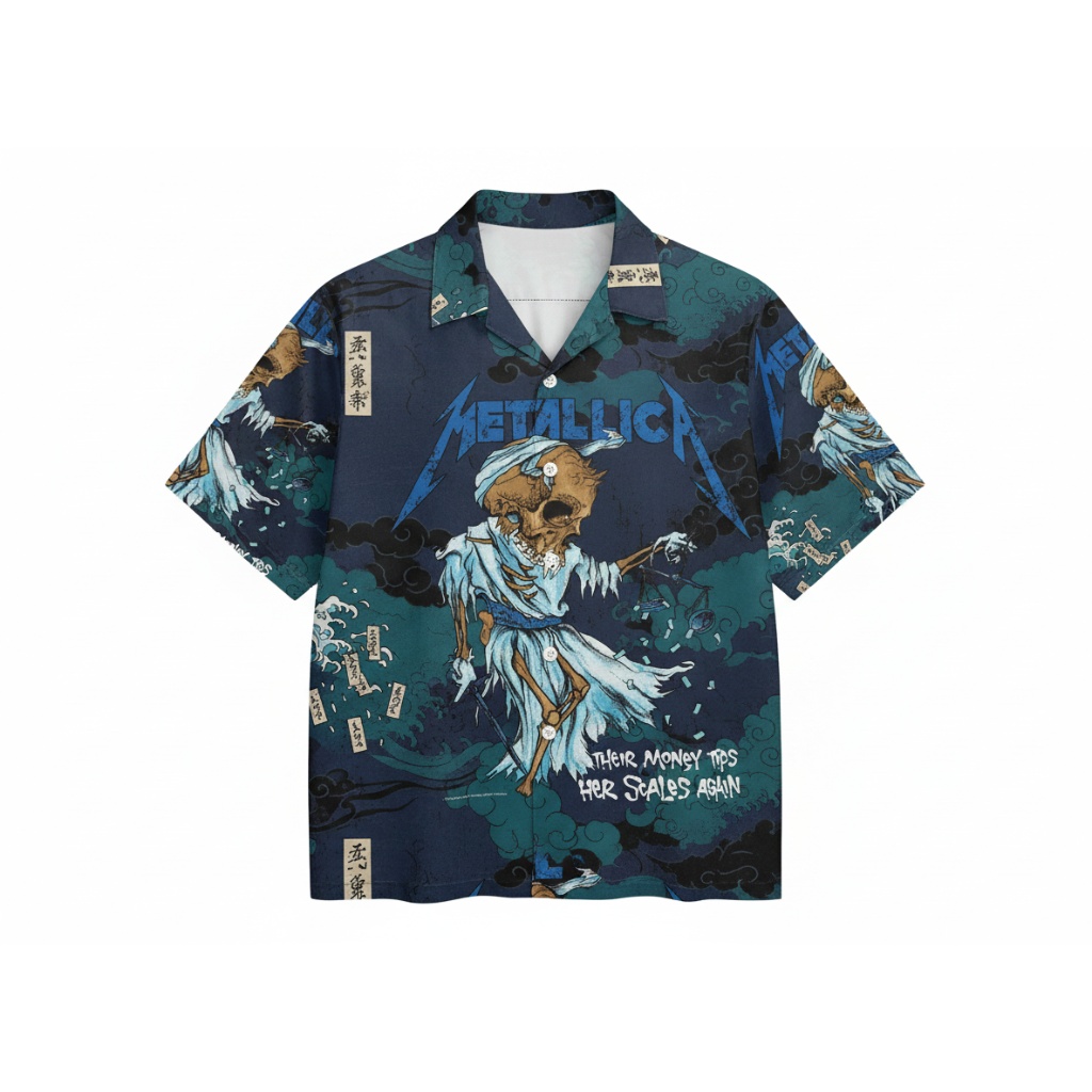 Metallica Dark Blue Skull Print Hawaiian Shirt