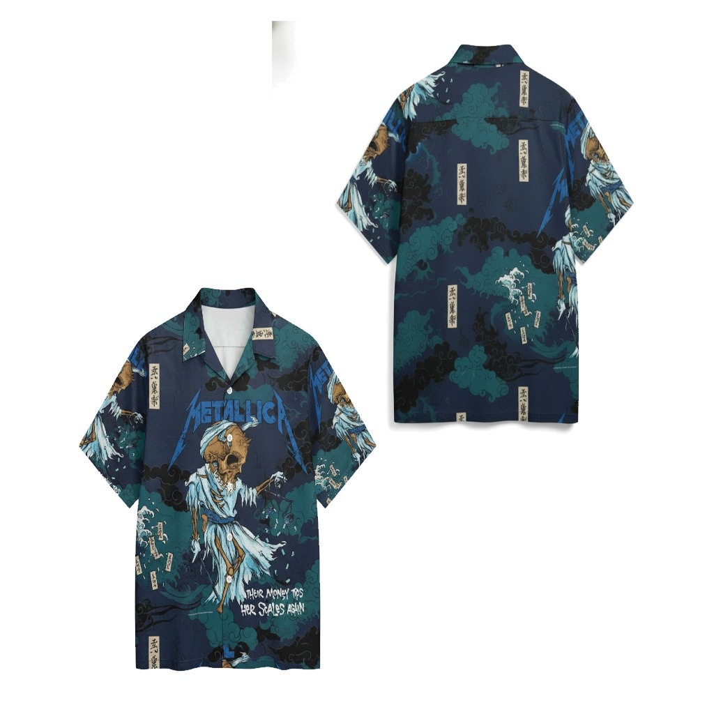 Metallica Dark Blue Skull Print Hawaiian Shirt Metallica Dark Blue Skull Print Hawaiian Shirt
