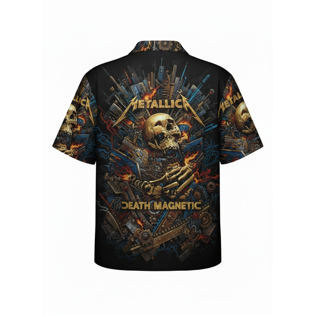 Metallica Death Magnetic Skull Graphic Black Button Up Metallica Death Magnetic Skull Graphic Black Button Up