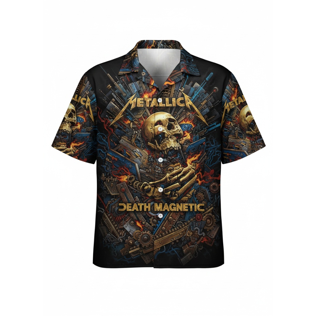 Metallica Death Magnetic Skull Graphic Black Button Up
