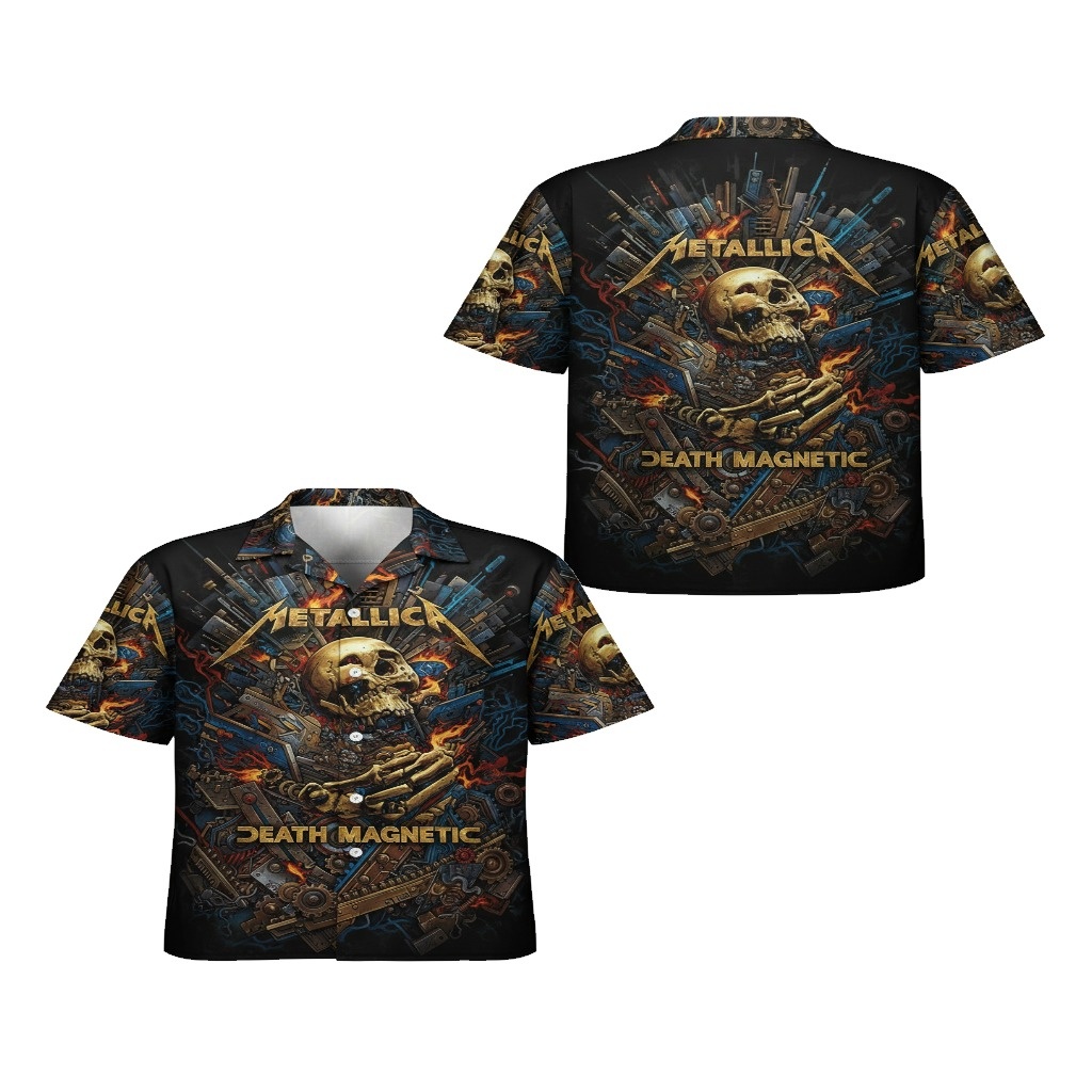 Metallica Death Magnetic Skull Graphic Black Button Up Metallica Death Magnetic Skull Graphic Black Button Up